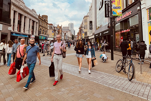UK High Street with shoppers
